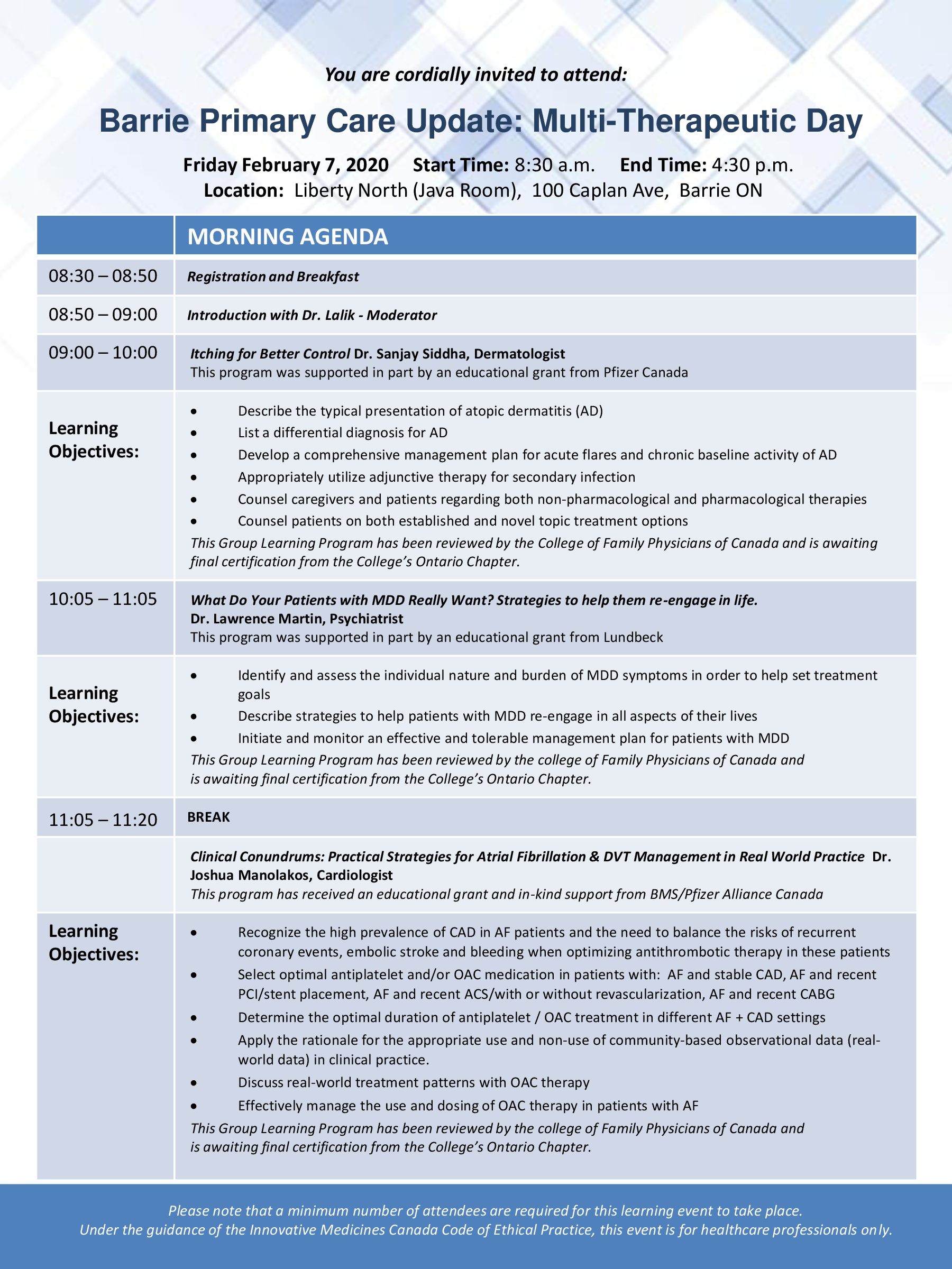 Barrie Primary Care Update MultiTherapeutic Day Barrie and